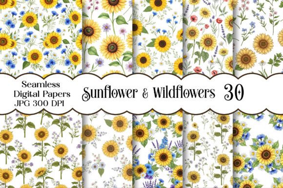 Download Sunflower &amp; Wildflowers Seamless Pattern - Premium Bundle