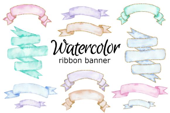 Download Watercolor Ribbon Banner Clipart - Premium Bundle