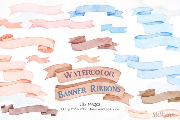 Download Watercolor Banner Ribbons Clipart - Premium Bundle