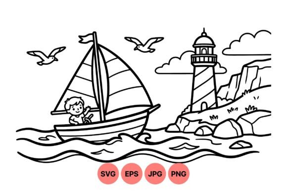 Download Boy Sailing Lighthouse SVG Design - Lighthouse svg Collection
